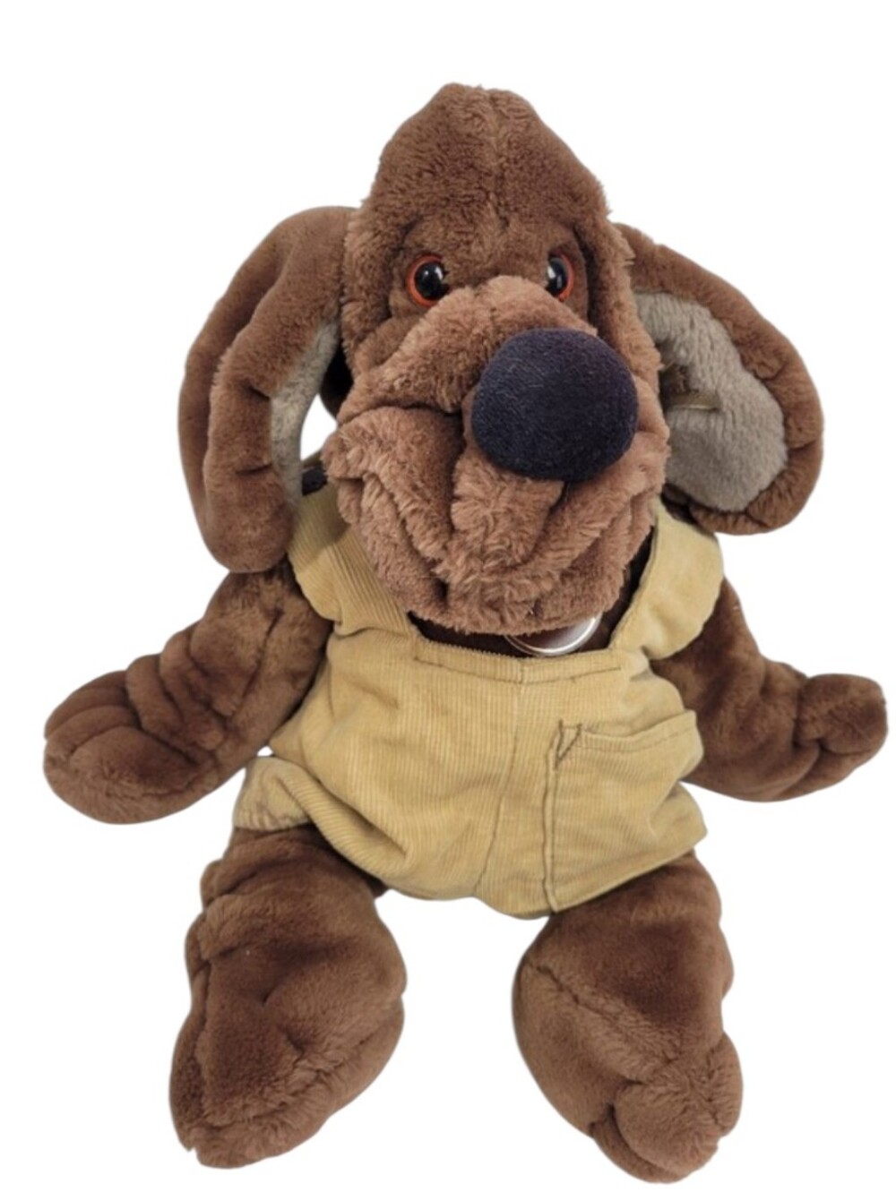 Vtg 1981 Ganz Bros Wrinkles The Dog Hand Puppet Plush Overalls Striped Large 17"